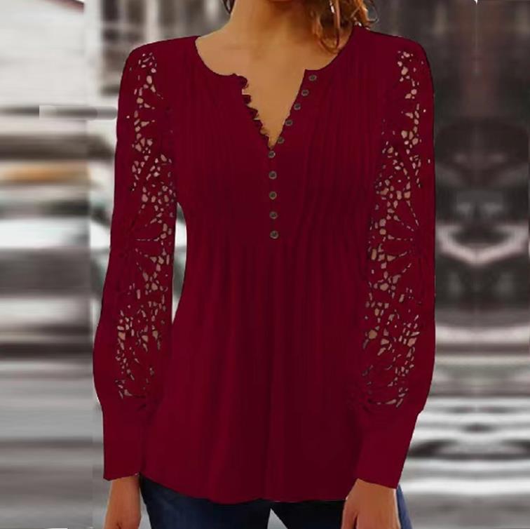 【HOT🎁🔥💥】【40-80KG】Nowy koronkowy V-neck long-sleeved top nie jest łatwy do pill, miękkie i nie przebić skórę, wszechstronny i smukły
