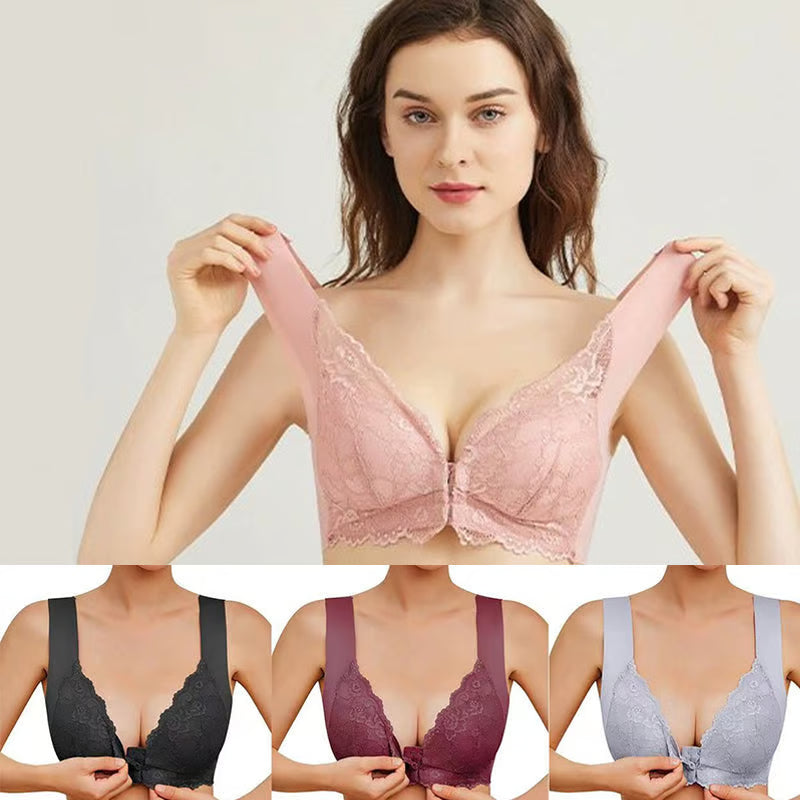 💥【5 sztuki】👙 Biustonosz push-up z koronkowym zapięciem z przodu - bezszwowy, piękny tył, wygodny