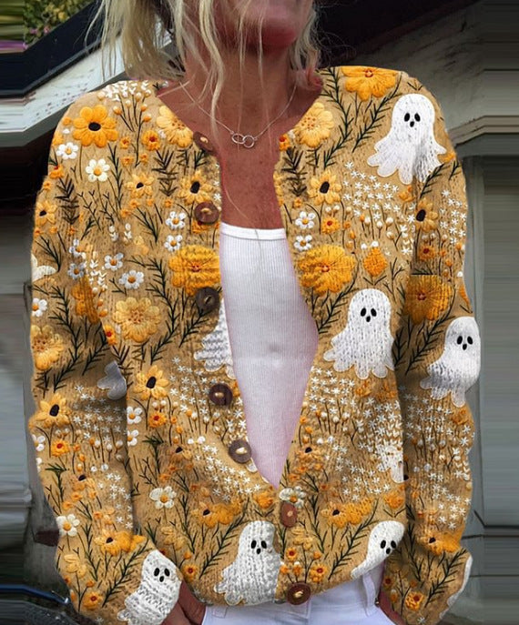 💥Modny i ciepły damski kardigan dzianinowy z nadrukiem na jesień i zimę