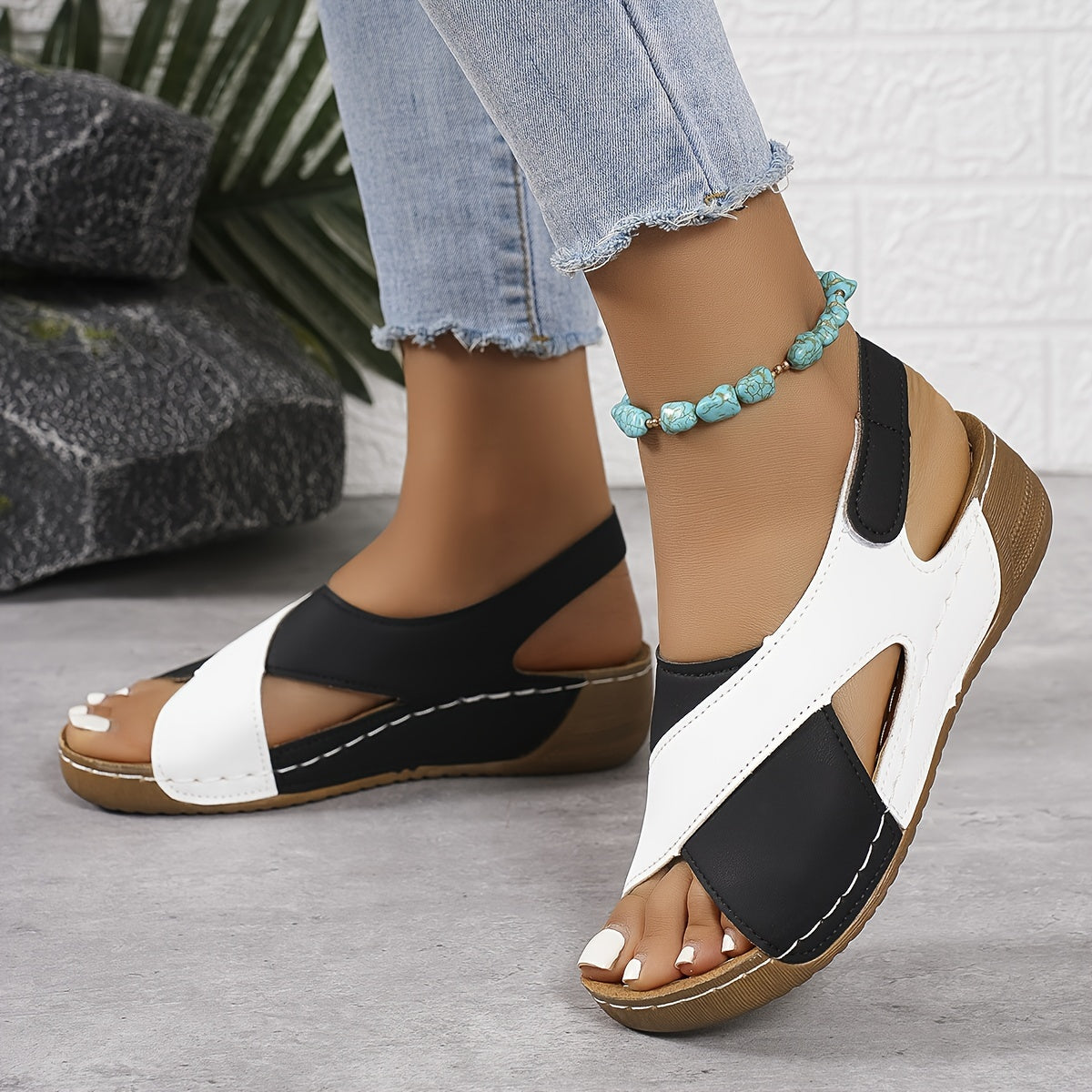 👡🔥【36-43】Γυναικεία πέδιλα Wedge Contrast✨ Άνετα σανδάλια με λουράκι στον αστράγαλο