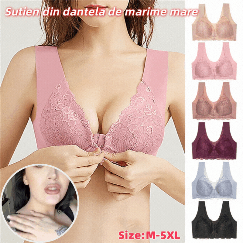 💥【5 sztuki】👙 Biustonosz push-up z koronkowym zapięciem z przodu - bezszwowy, piękny tył, wygodny