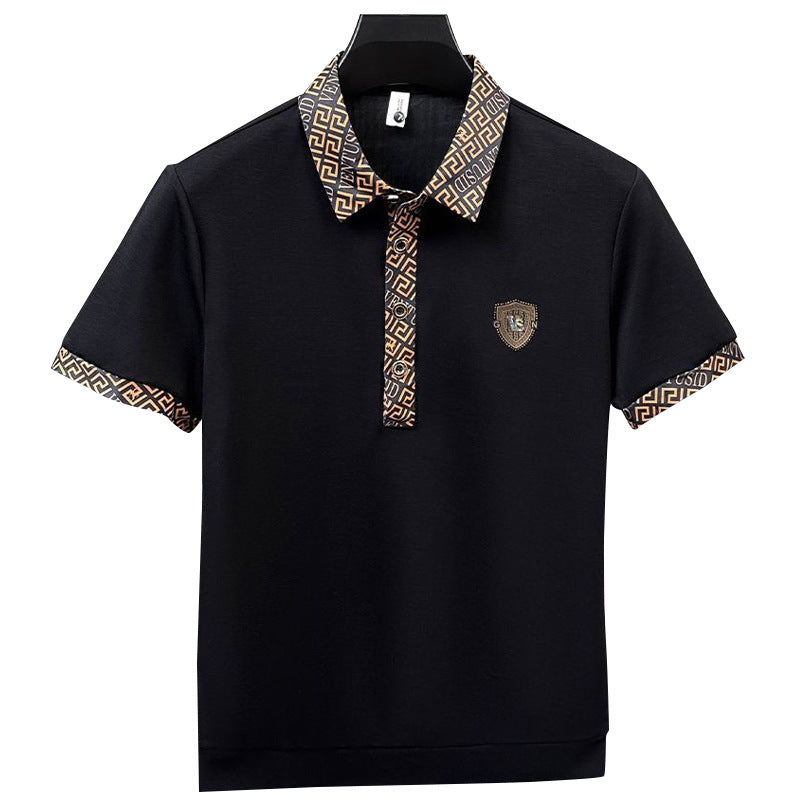 Elegancka męska koszulka polo z klapami w klasycznej czerni ze szczegółowym haftem