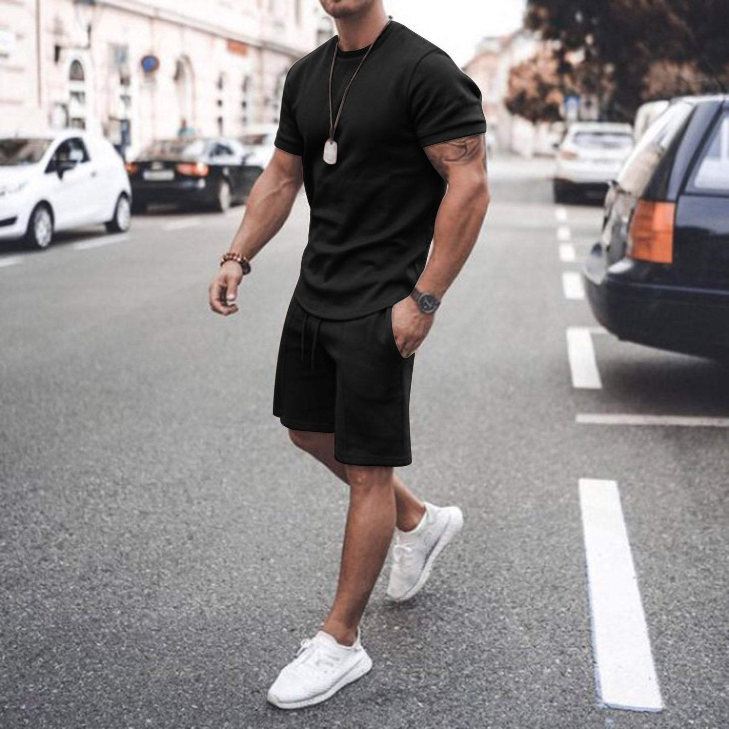 【M-5XL】Nuevo conjunto deportivo de verano para hombre (camiseta de manga corta + pantalones cortos)