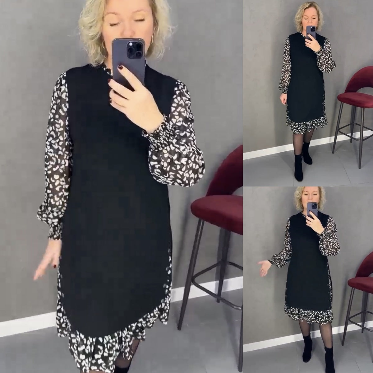 👗【S-3XL】Nowa sukienka w kwiaty w zimowym fasonie, wygodna i ciepła