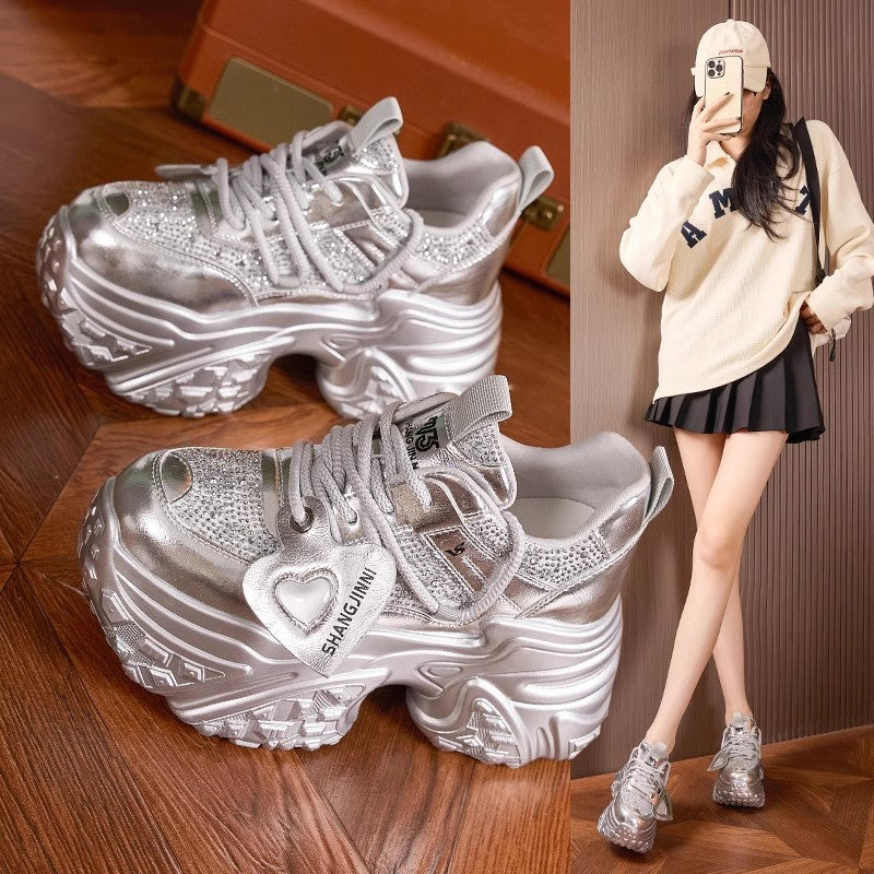 【35-40】Modne buty sportowe na grubej podeszwie, jesień 2025 - wzrost 10 cm