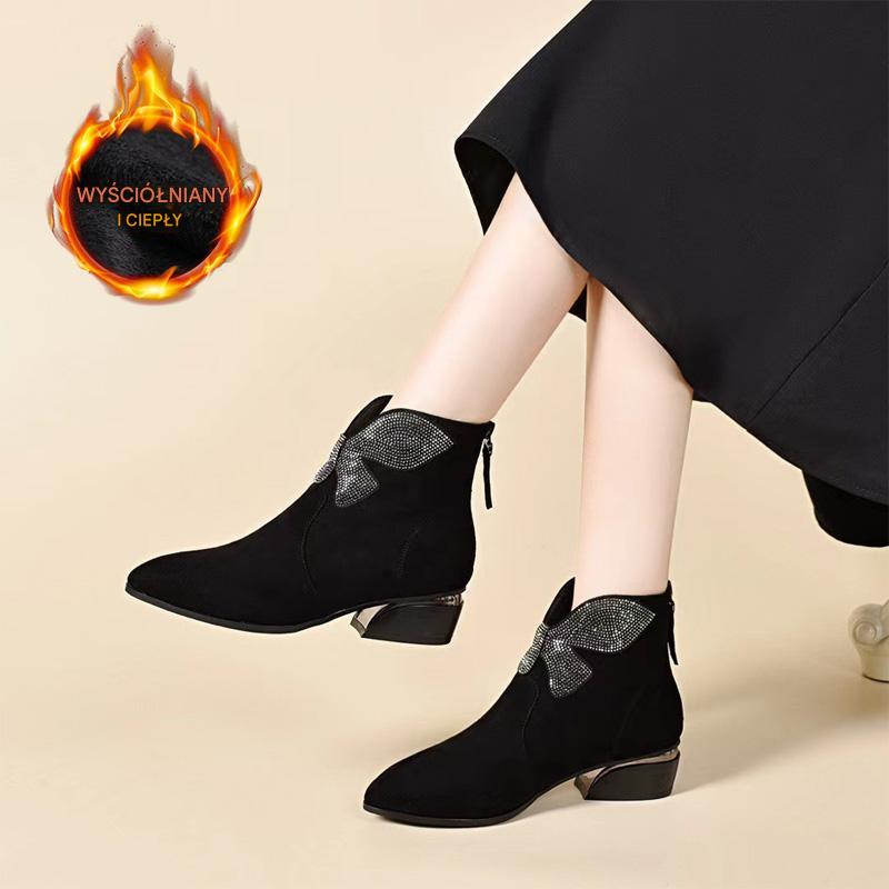 🔥✨【35-41】2025 nowy styl spiczaste noski modne i eleganckie damskie retro skórzane grube botki na obcasie