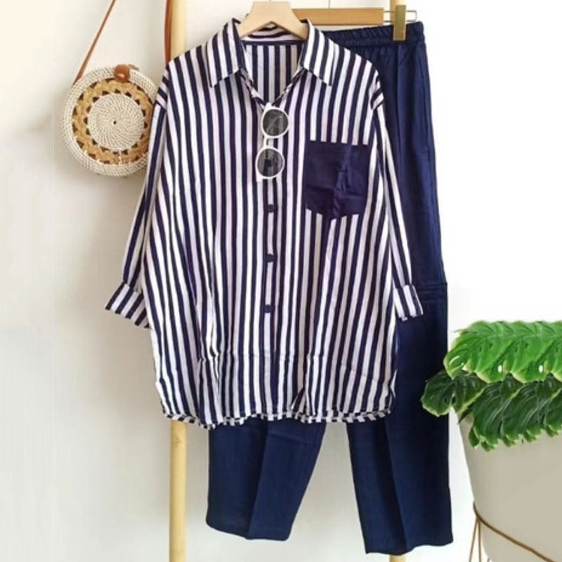 đ„Oferta por tiempo limitadođ„ăTop + Pantalonesă (40-120 kg) Traje casual, holgado, a rayas y transpirable â
ïžPago contra entrega