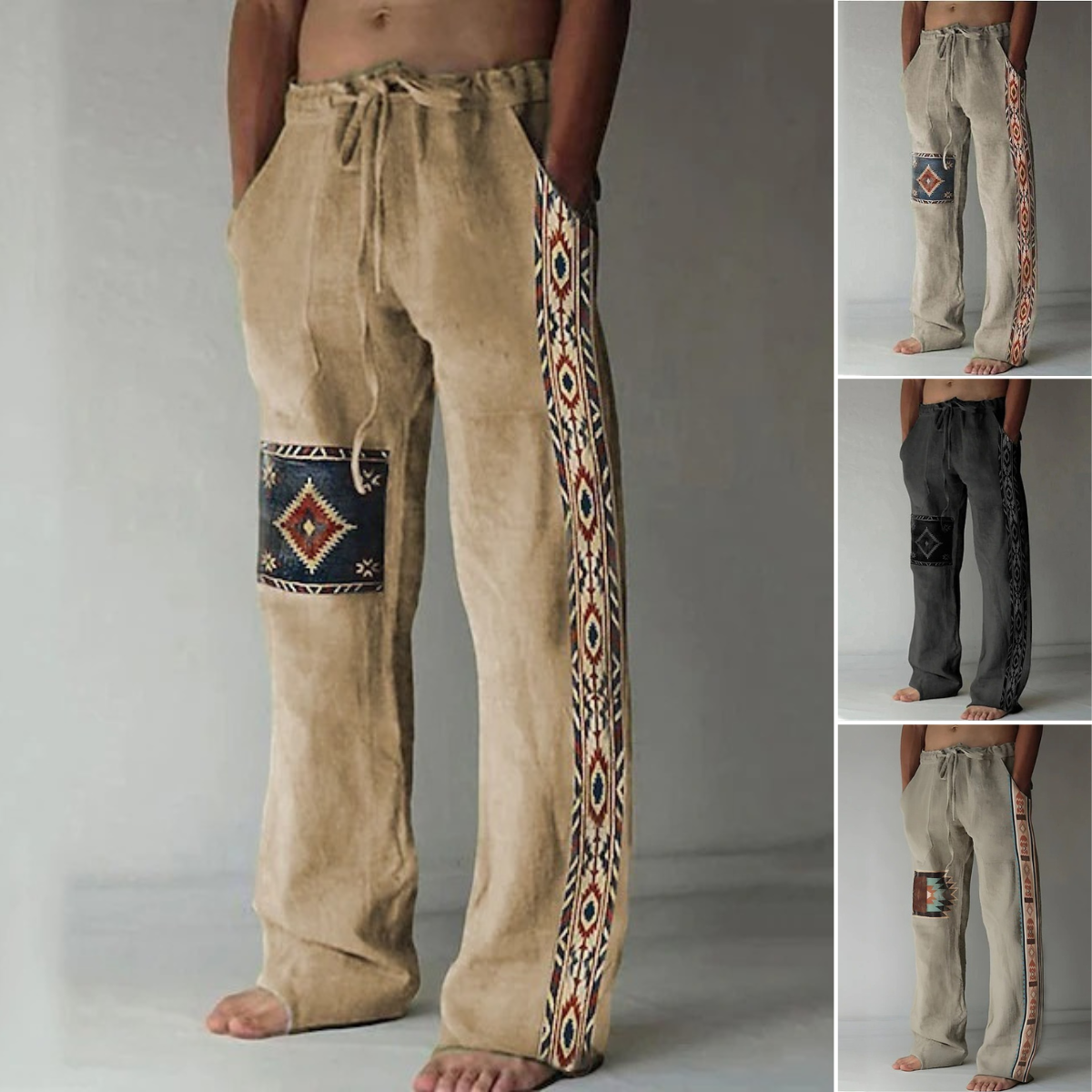 ✨👖【10 kolorów🌈】【S-6XL】😍 Męskie dopasowane spodnie, bawełna i len, duże rozmiary, swobodny i zrelaksowany styl boho, spodnie z szerokimi nogawkami
