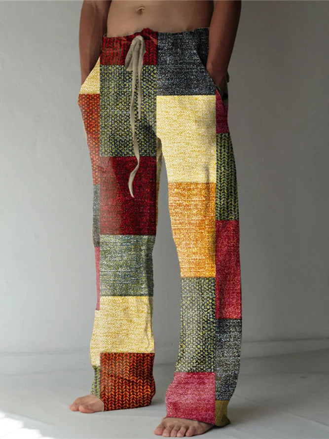 ✨👖【10 kolorów🌈】【S-6XL】😍 Męskie dopasowane spodnie, bawełna i len, duże rozmiary, swobodny i zrelaksowany styl boho, spodnie z szerokimi nogawkami