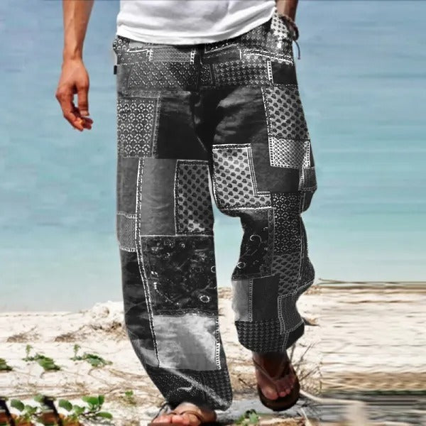 ✨👖【10 kolorów🌈】【S-6XL】😍 Męskie dopasowane spodnie, bawełna i len, duże rozmiary, swobodny i zrelaksowany styl boho, spodnie z szerokimi nogawkami