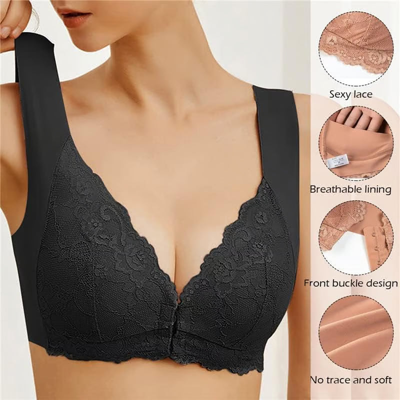 💥【5 sztuki】👙 Biustonosz push-up z koronkowym zapięciem z przodu - bezszwowy, piękny tył, wygodny