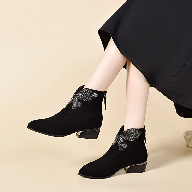 🔥✨【35-41】2025 nowy styl spiczaste noski modne i eleganckie damskie retro skórzane grube botki na obcasie