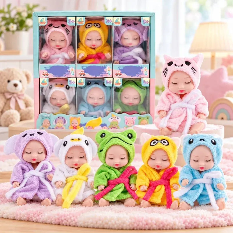 👶 Reborn babajáték-ajándékszett – Állatjelmezes pólyában! Imádnivaló, alvó babaarcok · 6 babából álló készlet díszdobozban · Tökéletes ajándék gyerekeknek!