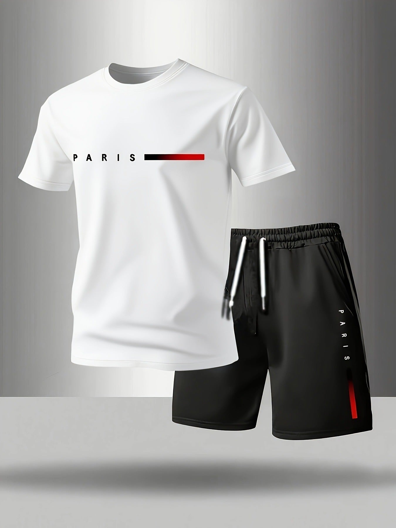 【Pago contra entrega】Conjunto deportivo de verano de 2 piezas para hombre: cómoda camiseta de manga corta y pantalones cortos para el día a día y el hogar.-E