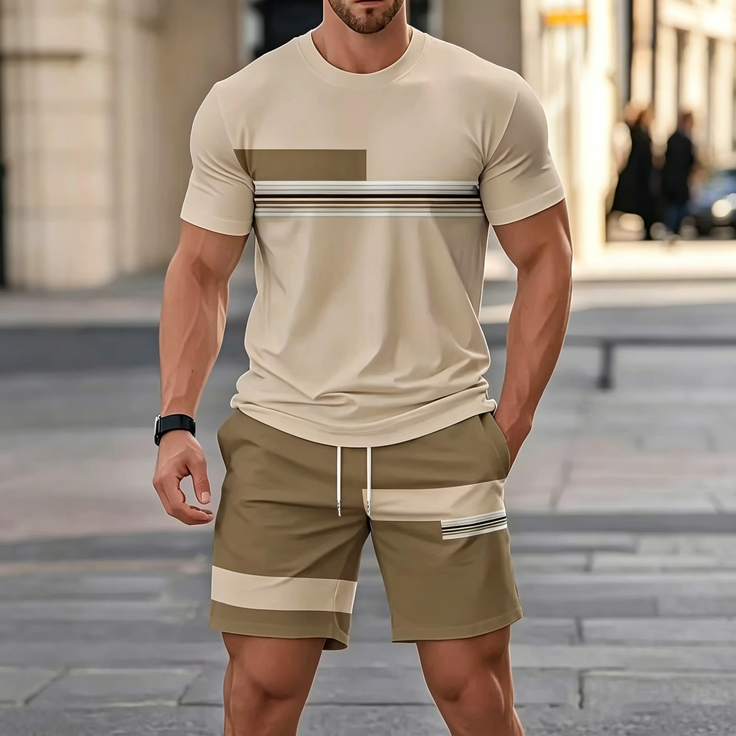 ✨【S-5XL】Férfi nyári 2 részes sport szett - kényelmes rövid ujjú póló és rövidnadrág, mindennapi és otthoni viseletre.【Utánvétes fizetés】
