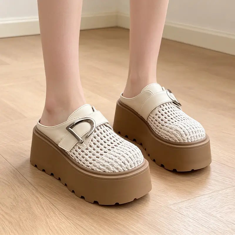 Poletni sandali s platformo: zračna pletena oblika, retro-moderen slog, velikosti 35-40