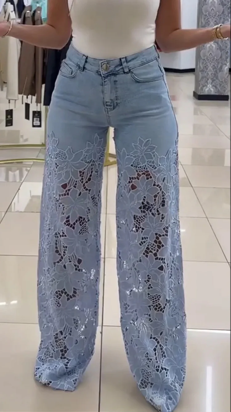 💥 Wyprzedaż 💥👖 Modne koronkowe jeansy Hollow
