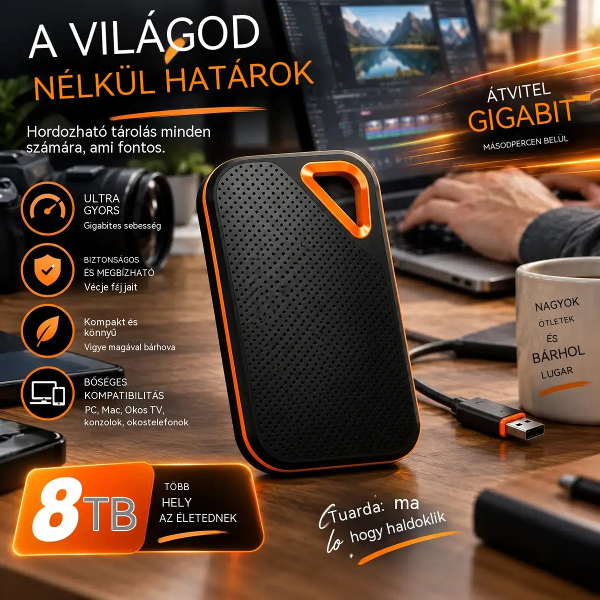 【Utolsó nap 🔥Féláron】💥【8 TB】Nagy sebességű, nagy kapacitású hordozható merevlemez