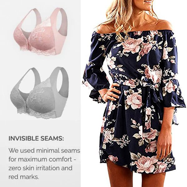 💥【5 sztuki】👙 Biustonosz push-up z koronkowym zapięciem z przodu - bezszwowy, piękny tył, wygodny
