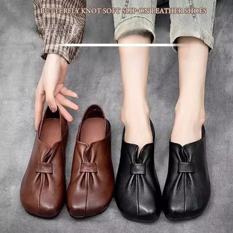 👡【35-42】Καλοκαίρι 2025 νέα μαλακά slip-on παπούτσια με φιόγκο,Υψηλής ποιότητας δέρμα αγελάδας,Απλό και εκλεπτυσμένο