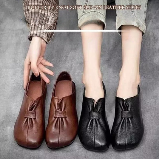 👡【35-42】Καλοκαίρι 2025 νέα μαλακά slip-on παπούτσια με φιόγκο,Υψηλής ποιότητας δέρμα αγελάδας,Απλό και εκλεπτυσμένο