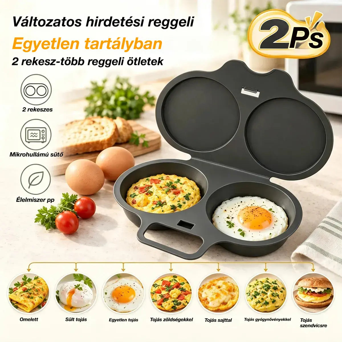 🎁2 darab 8200 Ft💥Mikrohullámú tojásfőző: dupla üregű, tapadásmentes és könnyen tisztítható.🏠