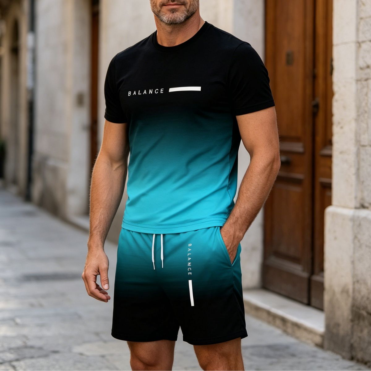 ✨【Utánvétes fizetés】Férfi 2 részes nyári sport szett, kényelmes póló és rövidnadrág otthonra, hétköznapokra