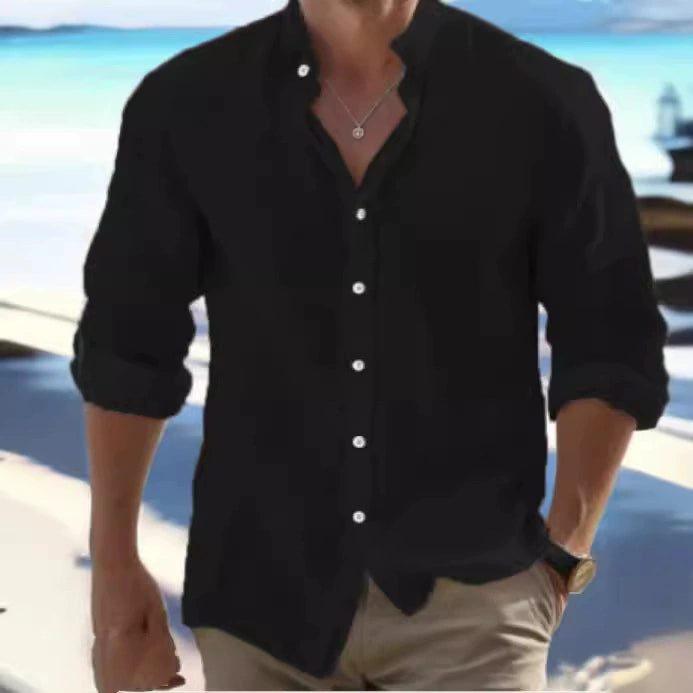 🔥【M–5XL】Ανδρικό αναπνεύσιμο βαμβακερό λινό πουκάμισο — Άνετο, ελαφρύ και με χαλαρή εφαρμογή