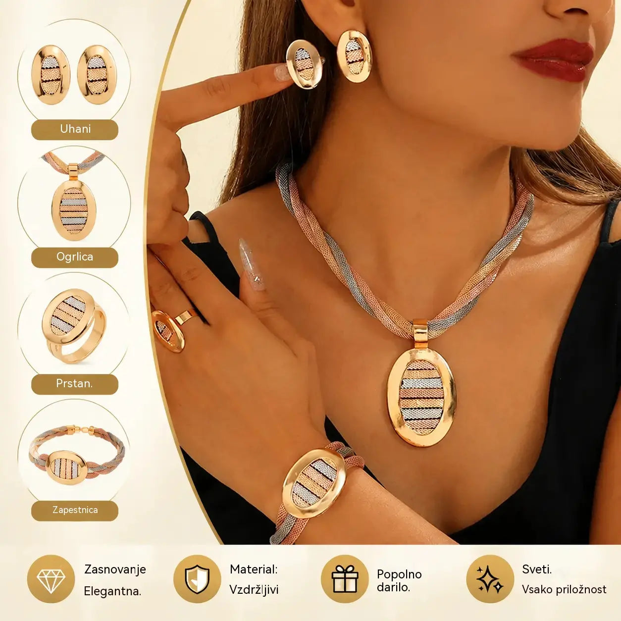 📢📢 50 % popust! ⏰ Elegantni komplet nakita s štirimi kubičnimi cirkoni