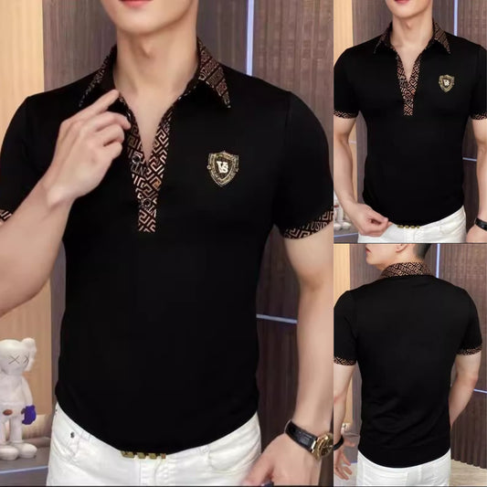 Elegancka męska koszulka polo z klapami w klasycznej czerni ze szczegółowym haftem