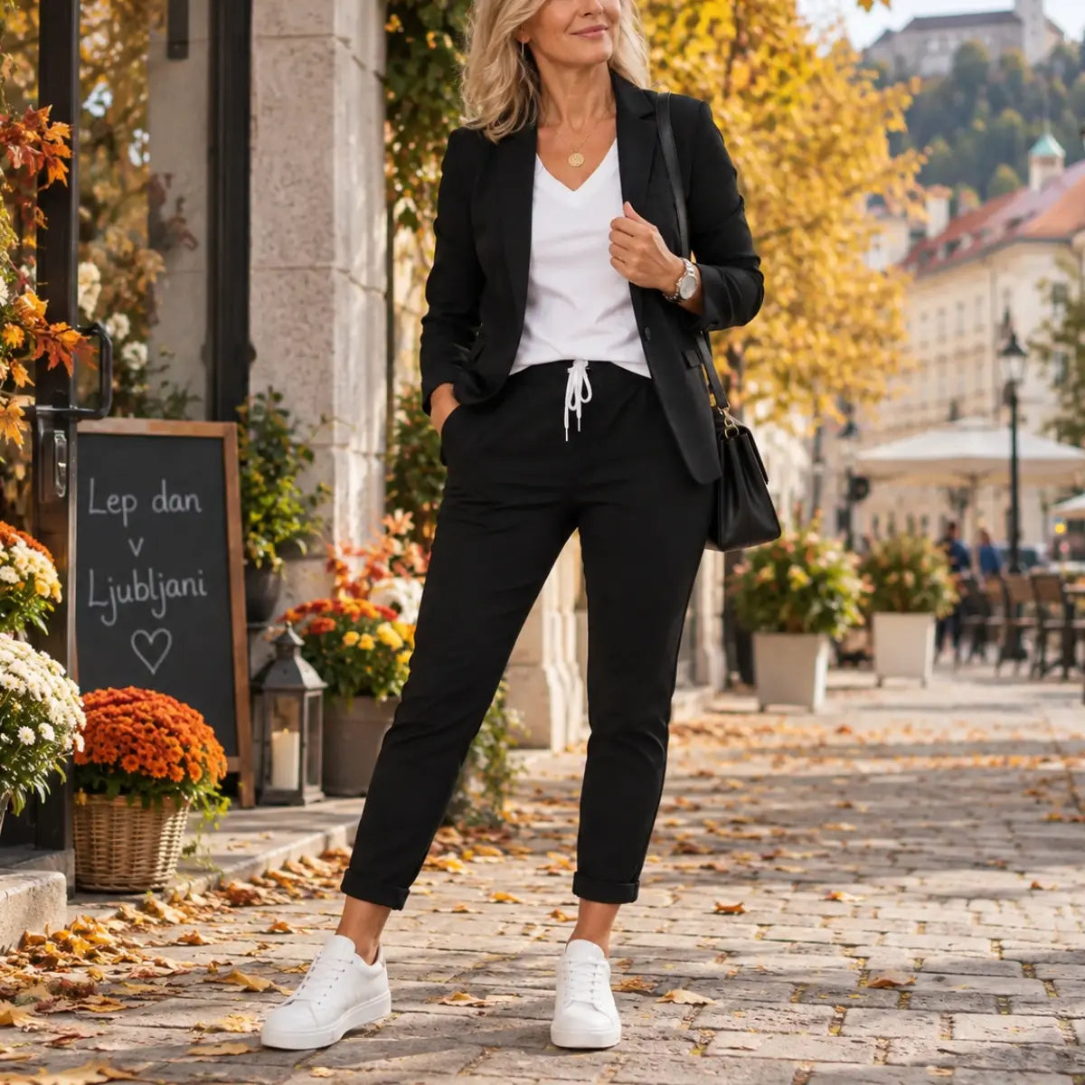 💎【50% popust】Ženski komplet plašča in hlač oprijetega kroja, mehka tkanina (40–100 kg)