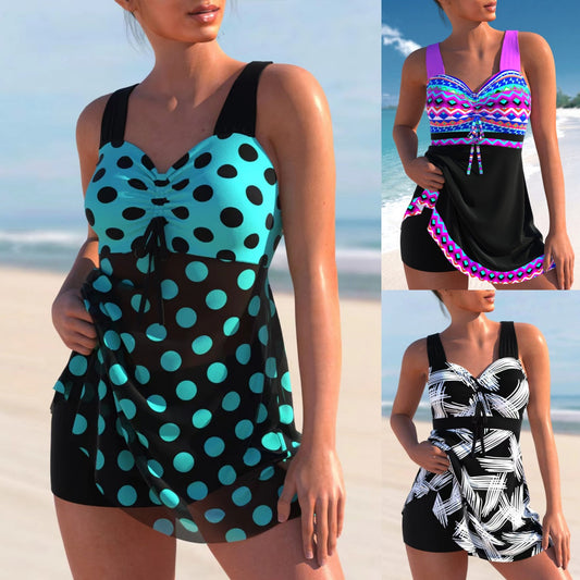 🩱🏖️【S-4XL】Γυναικείο μαγιό δύο τεμαχίων με πουά και χρωματικό μπλοκ σε μοντέρνο στυλ για το 2026