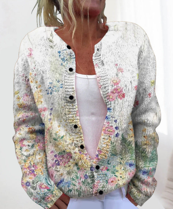 💥Modny i ciepły damski kardigan dzianinowy z nadrukiem na jesień i zimę