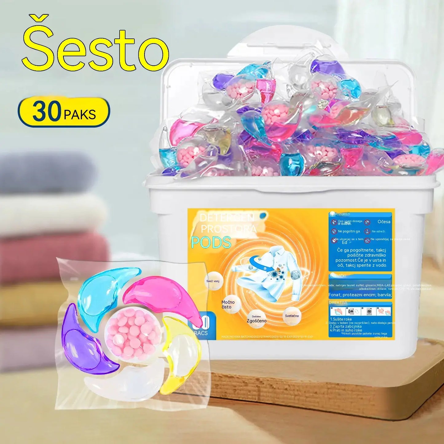 ✨👚【30 kosov】✨ Zelo velike dišeče kroglice za pranje perila 6 v 1 za odstranjevanje madežev in puščanje vonja, glajenje ter odstranjevanje pršic in bakterij
