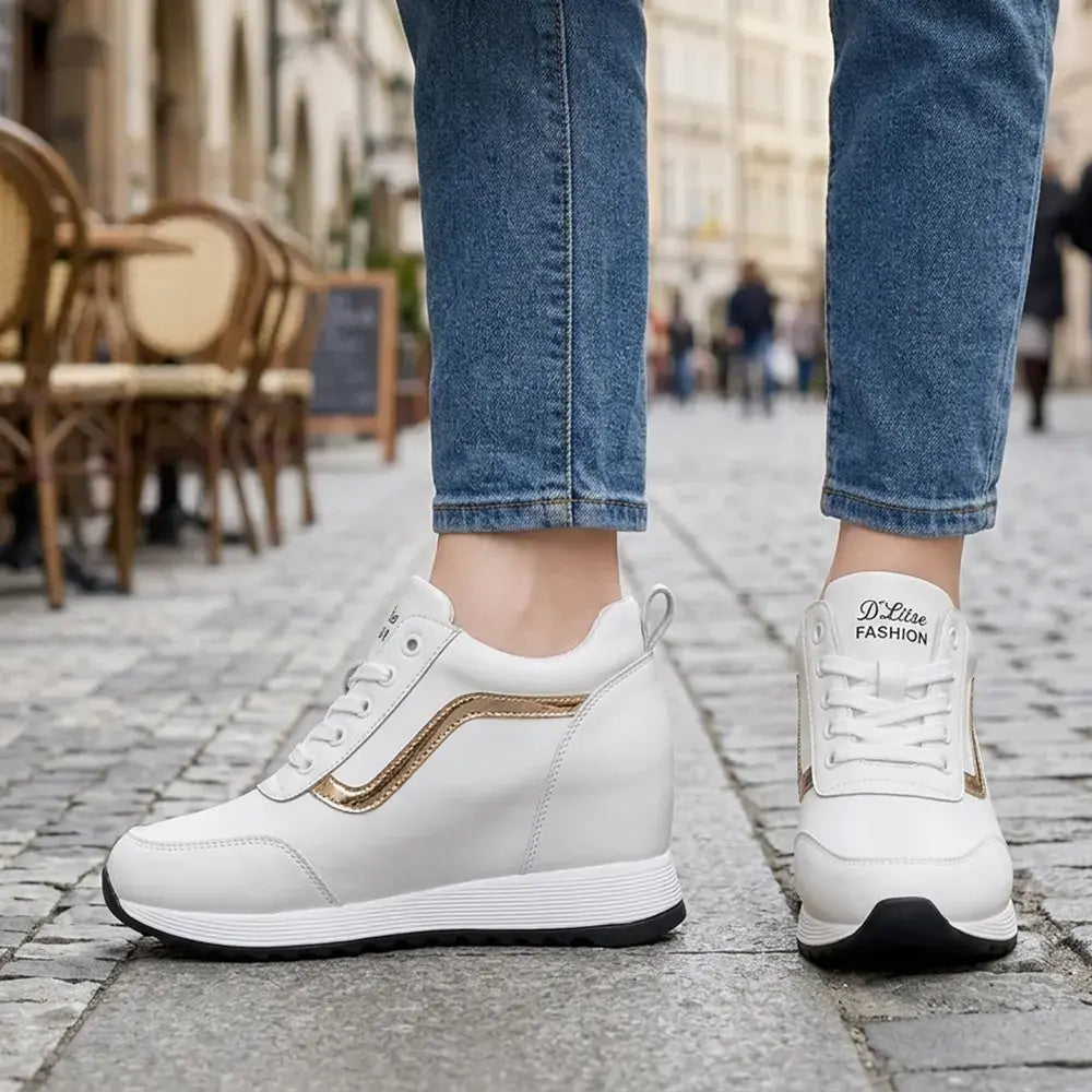 👠Ženske superge s platformo in nevidno klinasto peto - korejski stil, udobne superge iz pravega usnja