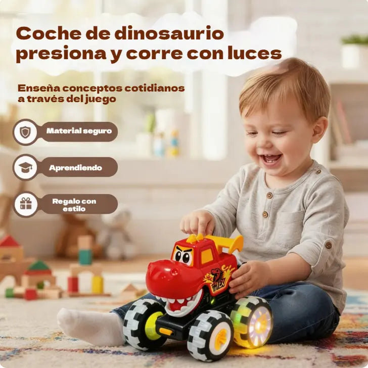 🦖🚗 Avtomobil dinozavrov s pritiskom za zagon: Z rahlim pritiskom se odpelje, spremljajo ga utripajoče luči in smešno rjovenje ✨🎮