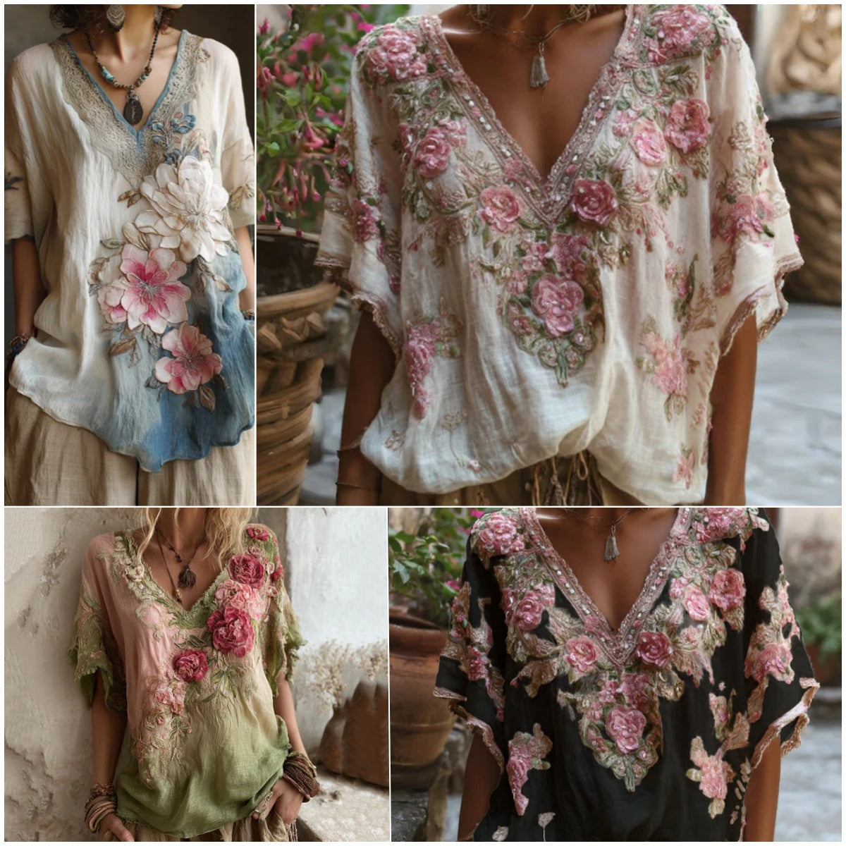 🌺Elegantna ohlapna srajca s cvetličnim potiskom in globokim V-izrezom 【S-4XL】