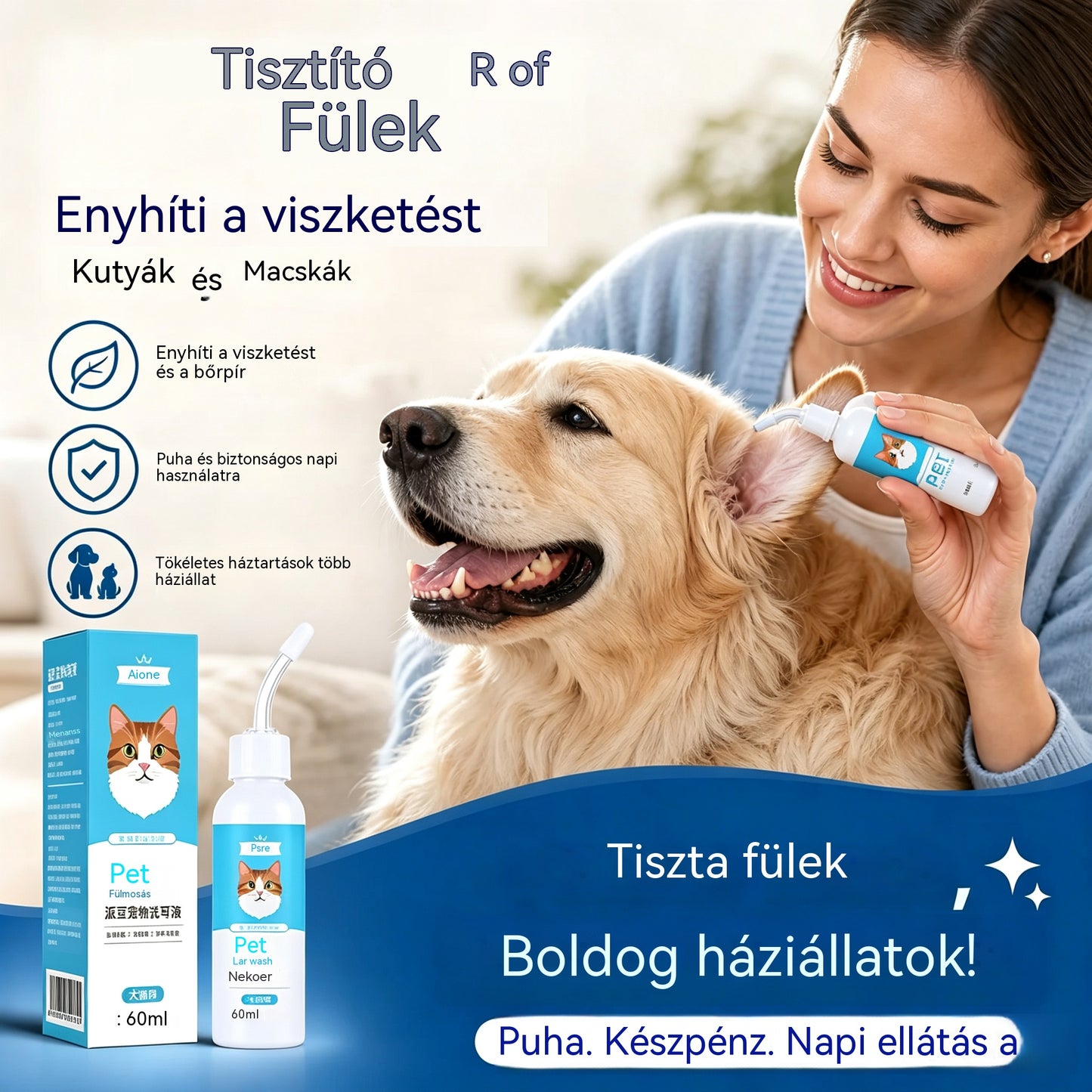 🐶Vásároljon 1-et, kapjon 1-et ingyen🐱 Fültisztító kutyák és macskák fülviszketésének enyhítésére.