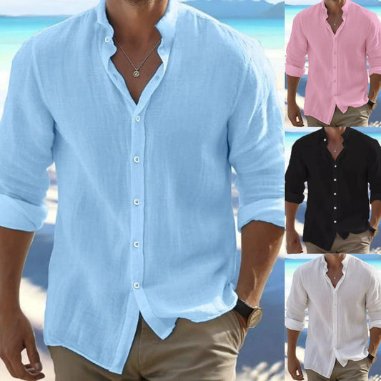 🔥【M–5XL】Ανδρικό αναπνεύσιμο βαμβακερό λινό πουκάμισο — Άνετο, ελαφρύ και με χαλαρή εφαρμογή