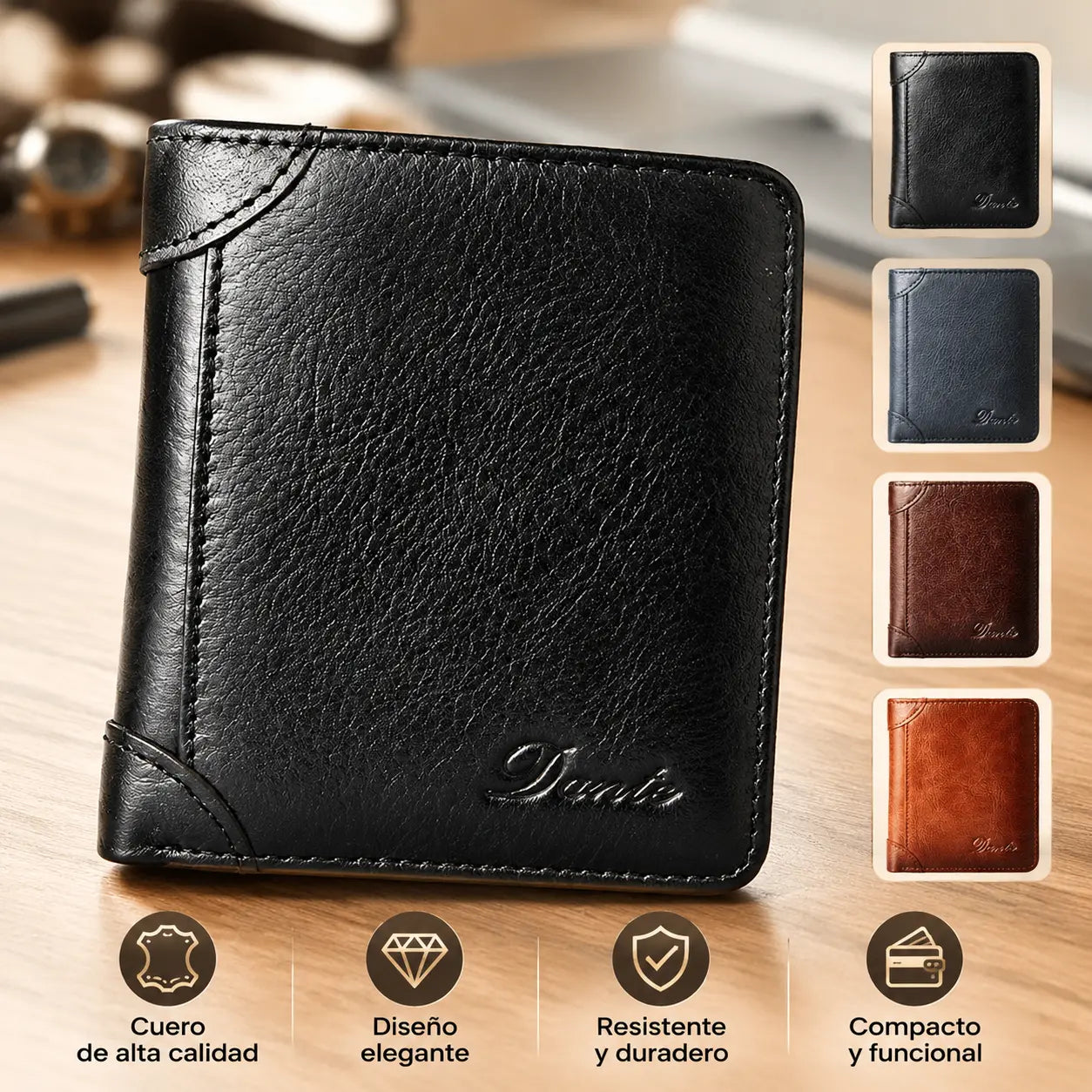 ✨ Cartera de cuero genuino para hombre con protección RFID, compacta y elegante