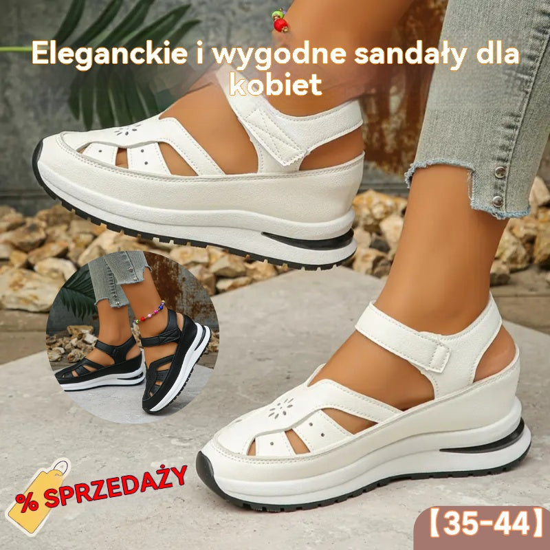 🔥🌸【35-44】Wygodne damskie sandały, modne w 2025 roku, z wydrążonymi obcasami, wykonane z prawdziwej skóry.
