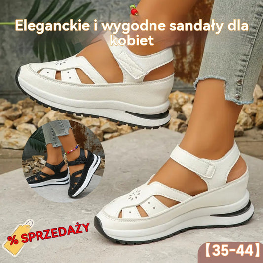 🔥🌸【35-44】Wygodne damskie sandały, modne w 2025 roku, z wydrążonymi obcasami, wykonane z prawdziwej skóry.