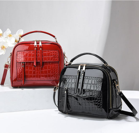 💟Geantă de mână elegantă din piele lacuită cu model crocodil, stil retro, geantă de umăr pătrată vintage, crossbody din piele artificială cu curea reglabilă pentru femei