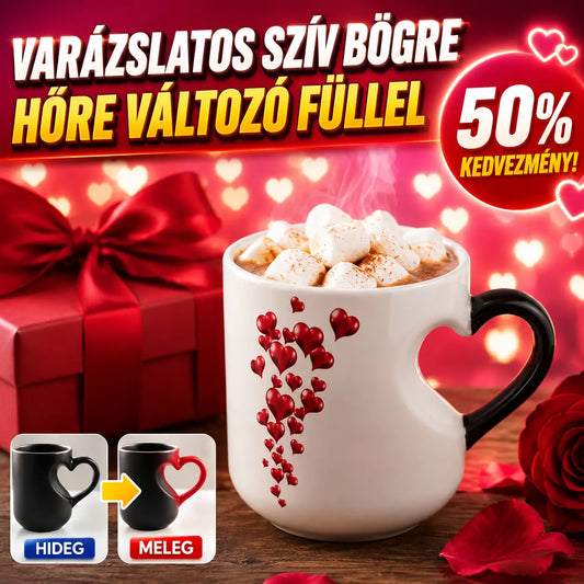 ☕Romantikus szív alakú kerámia bögre (színváltós füllel)💝✨