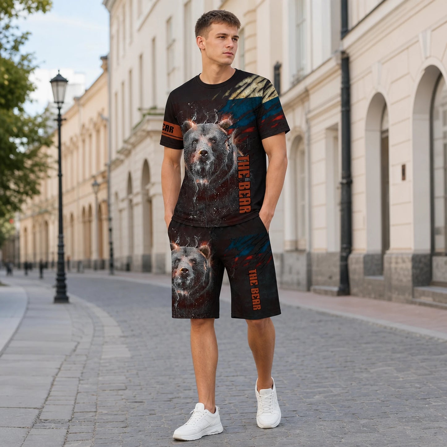 【XXS-6XL】Camiseta deportiva de manga corta para hombre, estilo casual y moderno, con estampado de oso en 3D.