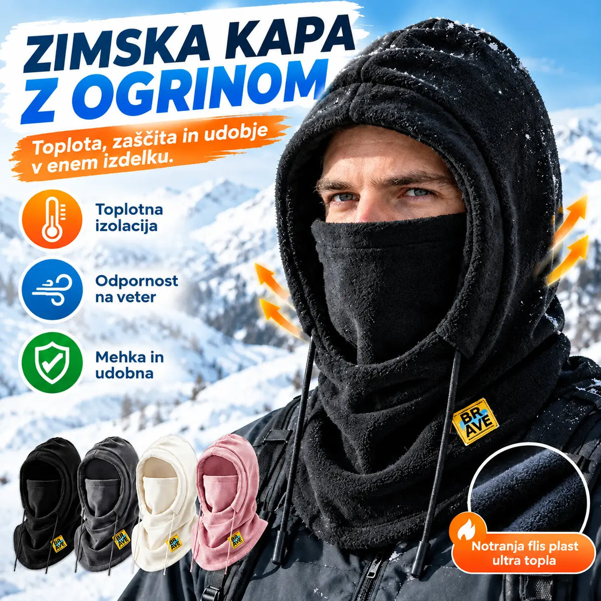 ❄️ Popolnoma termo kapa s flis podlogo, ki vas greje do -20 stopinj Celzija. ⛷️ Idealna za smučanje, motoristiko in aktivnosti na prostem.