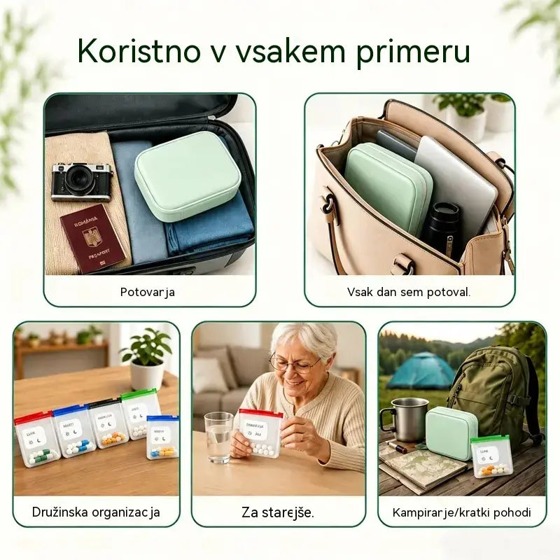 💊 Prenosna škatla za shranjevanje zdravil – imejte tablete organizirane in varne ter jih vzemite s seboj kadar koli in kamor koli!
