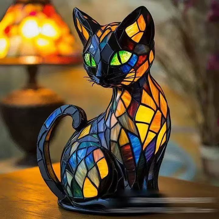 🐱🐕 Δημιουργικό επιτραπέζιο φωτιστικό σε σχήμα γάτας και σκύλου, ρετρό φωτιστικό νυκτός με απαλό φως, κατασκευασμένο από χρωματιστή ρητίνη