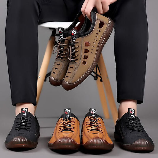 👞【39-44】2025 nowe letnie oddychające męskie buty na co dzień z pustą, miękką podeszwą