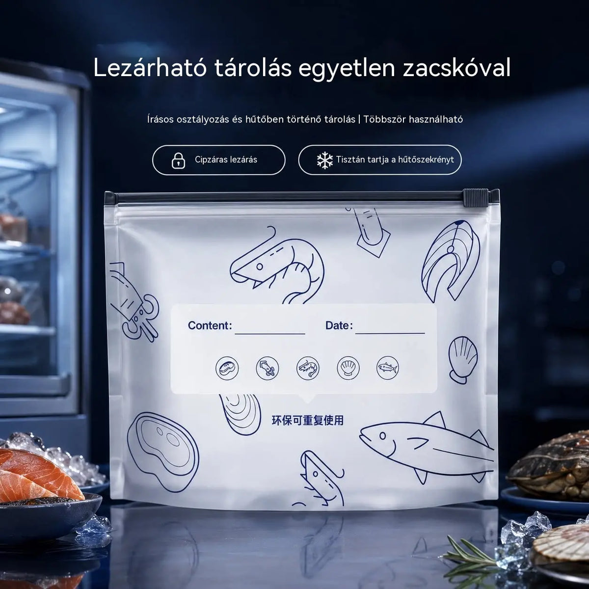 🥩【30 darabos】Élelmiszeripari minőségű alumíniumfóliával lezárt zacskó cipzárral a frissesség megőrzéséhez, háztartási hűtőszekrényben való használatra